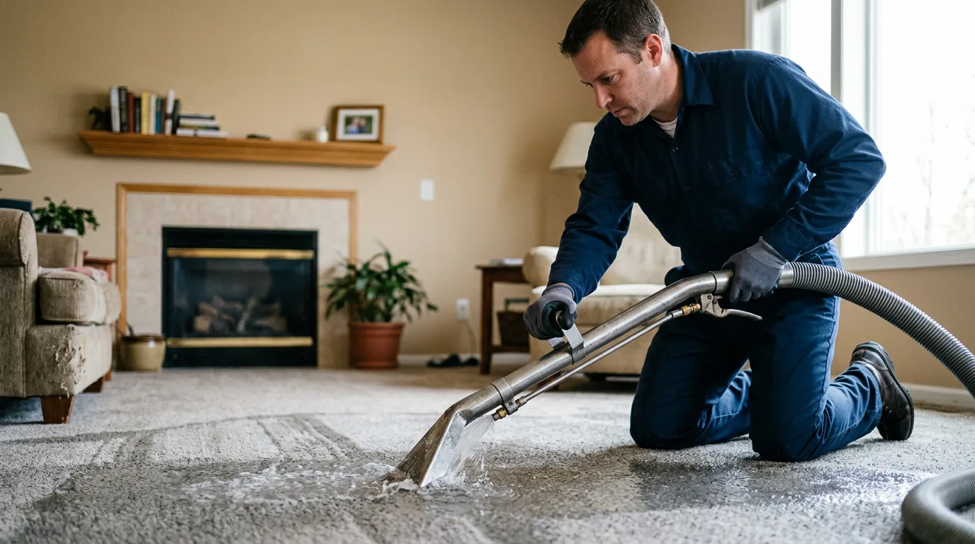 Water damage restoration technician working near Flowood, MS